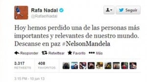 Pésame de Rafa Nadal tras la muerte de Mandela en Twitter