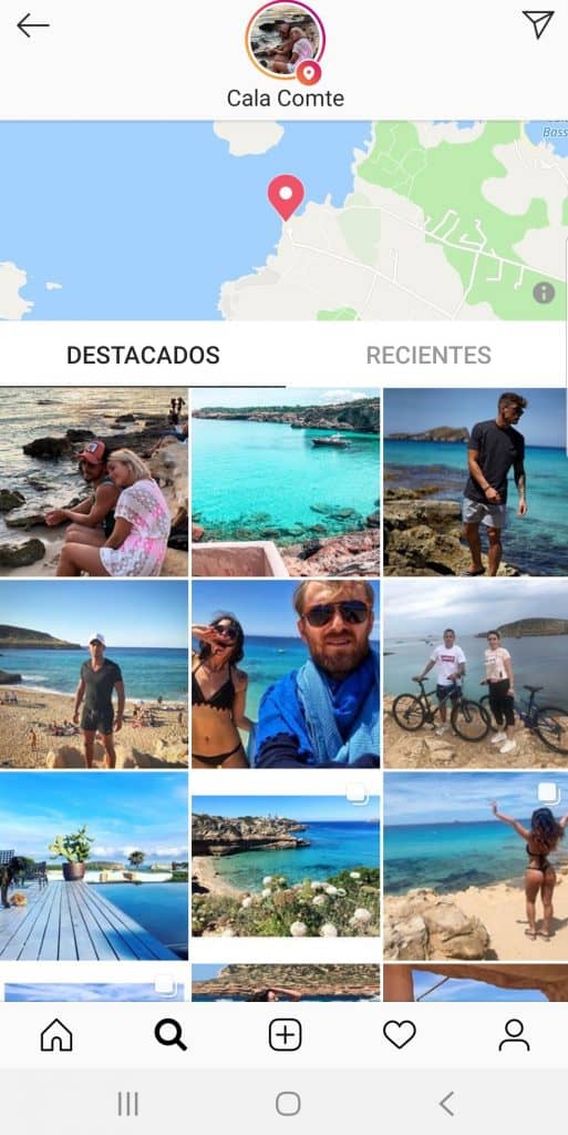 Selección de la localización del destino en Instagram